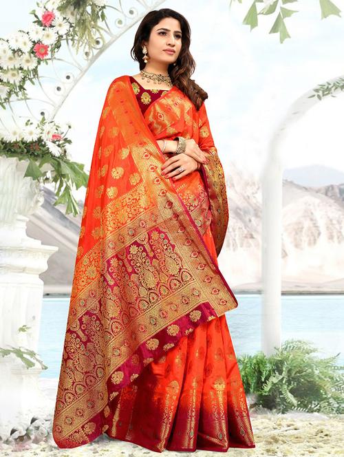 women's banarasi saree with blouse - 18613245 - Very Small Image - 1