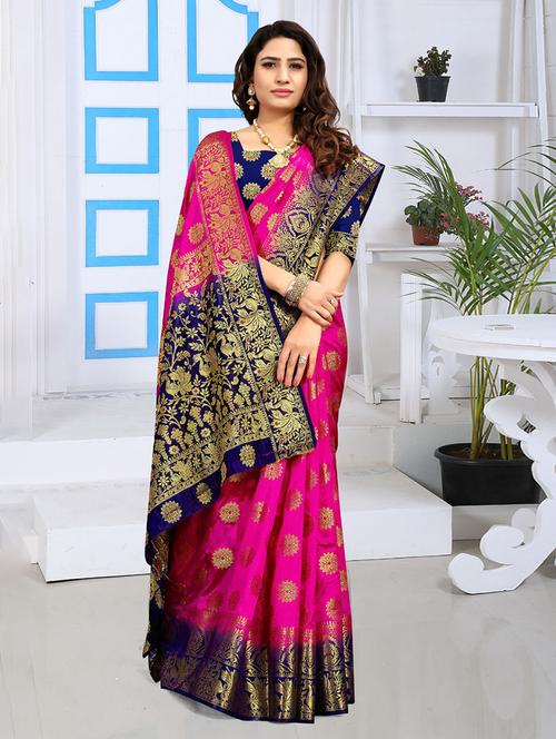 woven self design saree with blouse - 18613254 - Very Small Image - 1