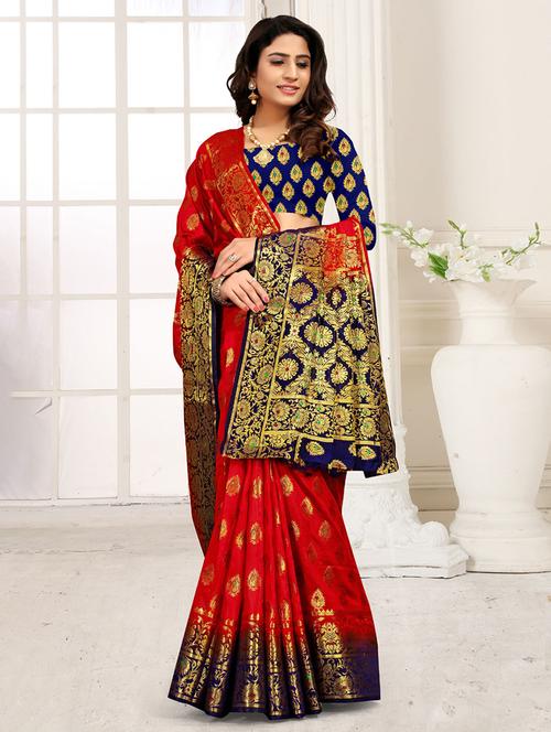 woven self design saree with blouse - 18613262 - Very Small Image - 1