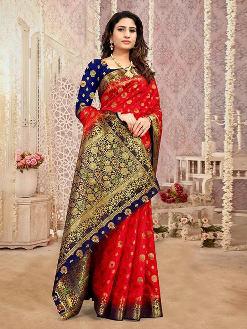 woven self design saree with blouse - 18613276 - Very Small Image - 1
