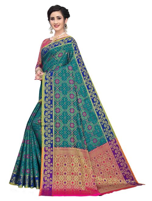 self design patola saree with blouse piece - 18613896 - Very Small Image - 1