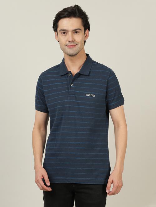 navy blue striped polo t-shirt  - 18614349 - Very Small Image - 1