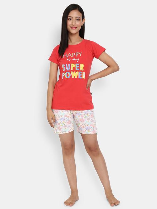 round neck printed nightwear shorts set - 18615613 - Very Small Image - 1