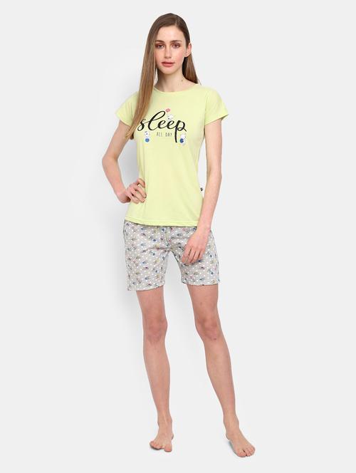 round neck printed nightwear shorts set - 18615619 - Very Small Image - 1