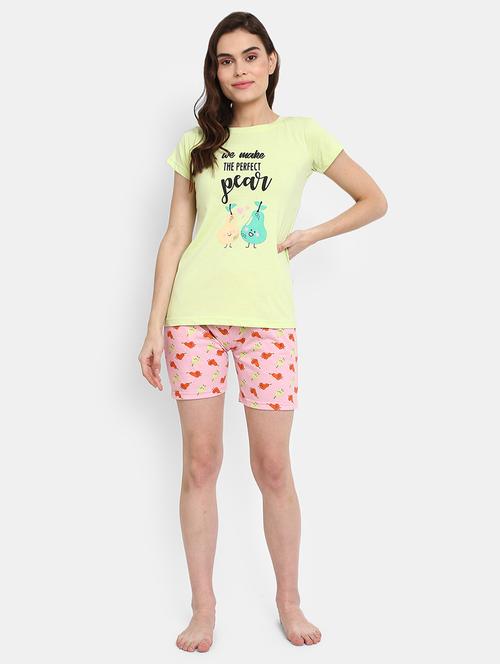 round neck printed nightwear shorts set - 18615620 - Very Small Image - 1