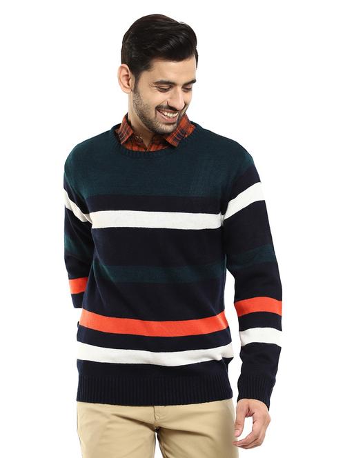bottle green striped pullover - 18616671 - Very Small Image - 1