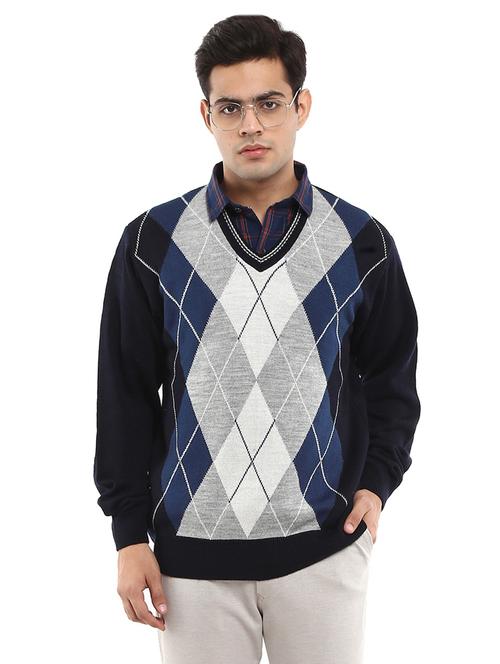 v-neck self design pullover - 18616714 - Very Small Image - 1