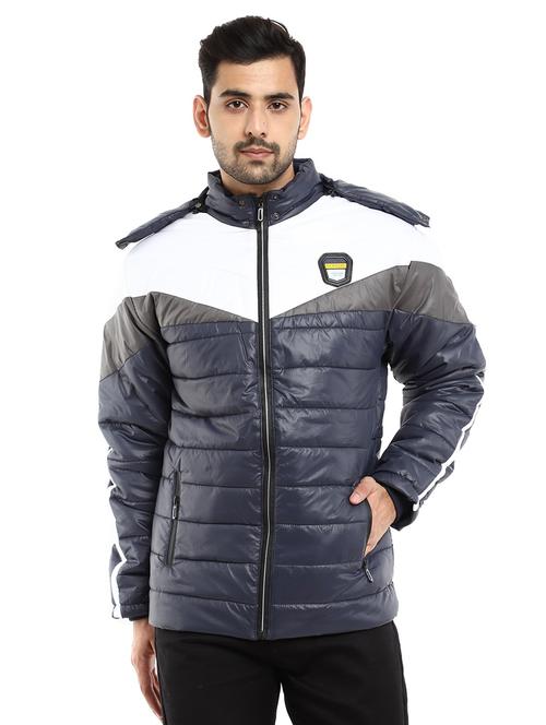navy blue color blocked quilted jacket - 18616727 - Very Small Image - 1