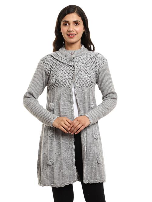 mandarin neck self design cardigan - 18616790 - Very Small Image - 1