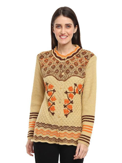 mandarin neck self design cardigan - 18616801 - Very Small Image - 1