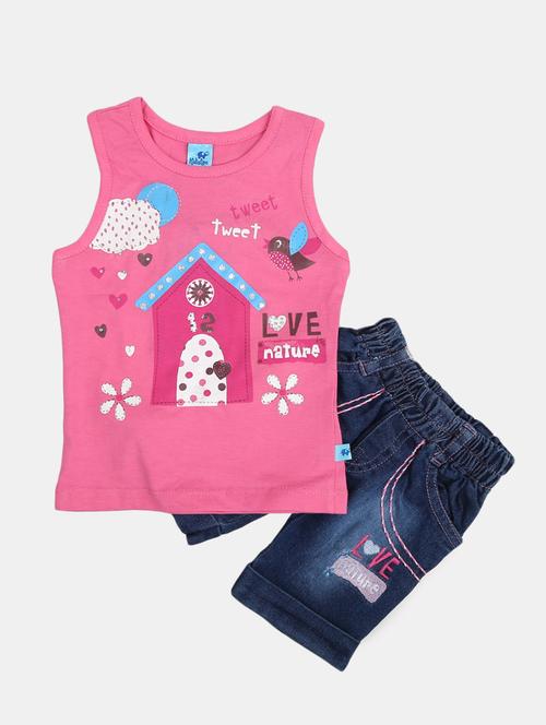 girls round neck printed capri set  - 18617699 - Very Small Image - 1