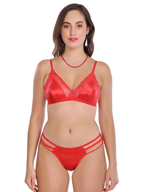 red lace work bras and panty set - 18618503 - Very Small Image - 1