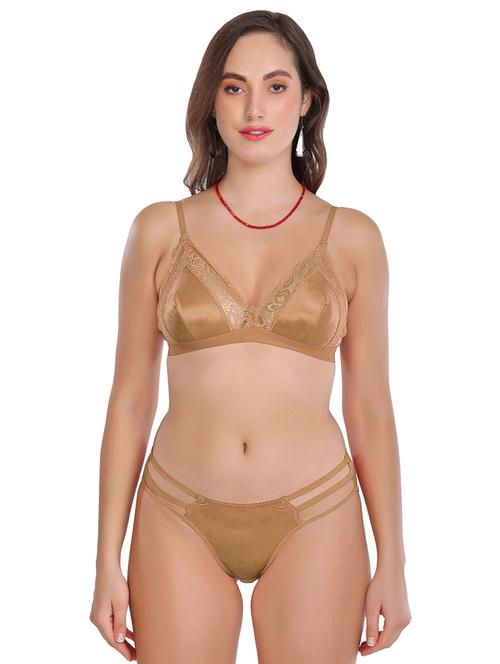 brown lace work bras and panty set - 18618504 - Very Small Image - 1