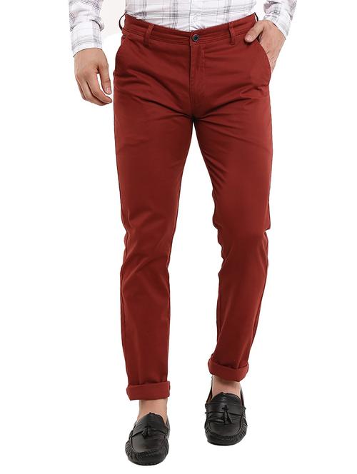rust red solid chinos casual trouser - 18620317 - Very Small Image - 1