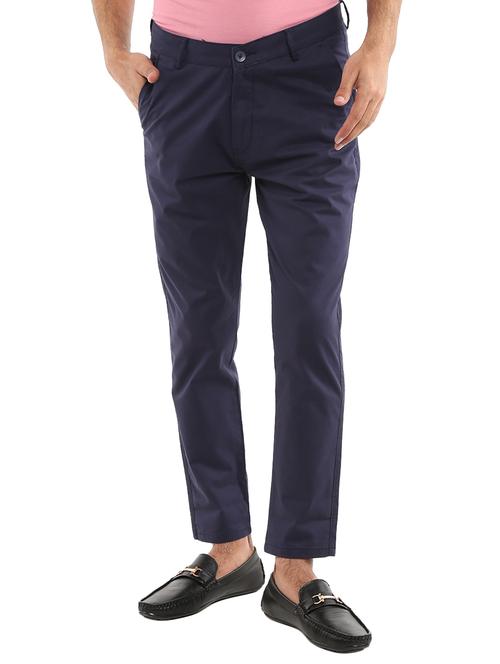 navy blue solid chinos casual trouser - 18620354 - Very Small Image - 1