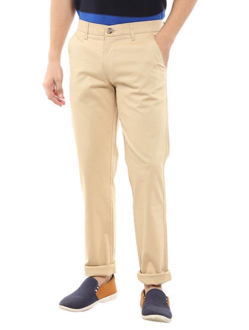 beige solid chinos casual trouser - 18620455 - Very Small Image - 1