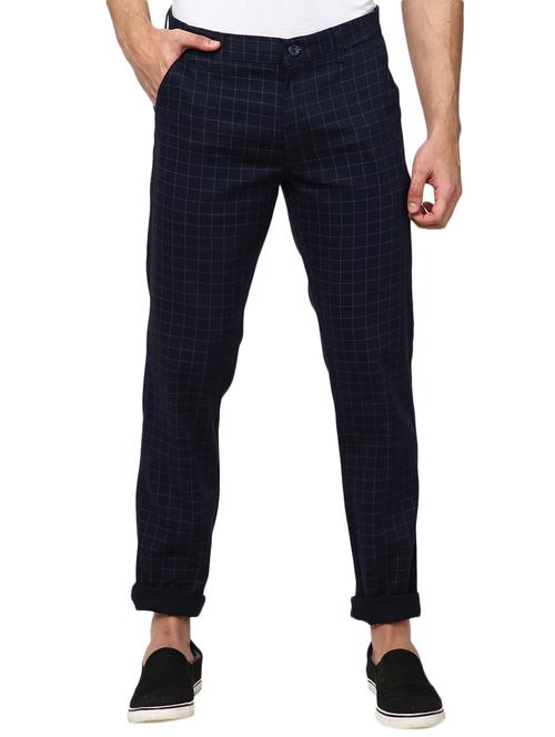 navy blue checkered chinos casual trouser - 18620464 - Very Small Image - 1