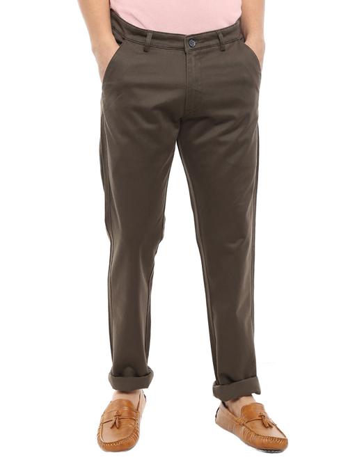 brown solid casual chino pants - 18620494 - Very Small Image - 1