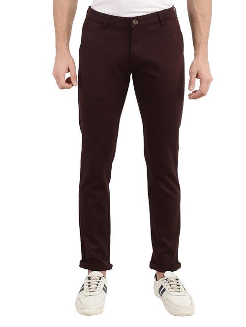 maroon solid chinos casual trouser - 18620525 - Very Small Image - 1