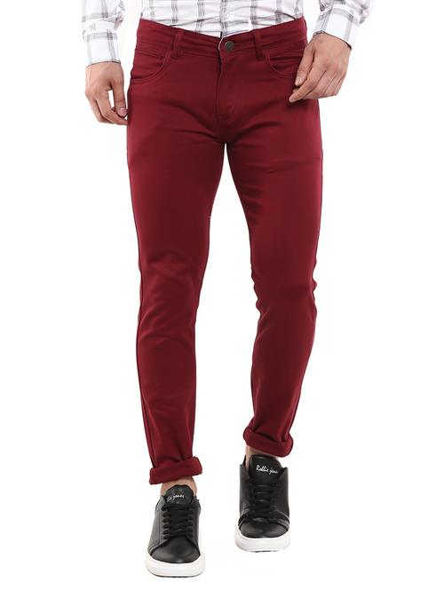 maroon solid chinos casual trouser - 18620533 - Very Small Image - 1