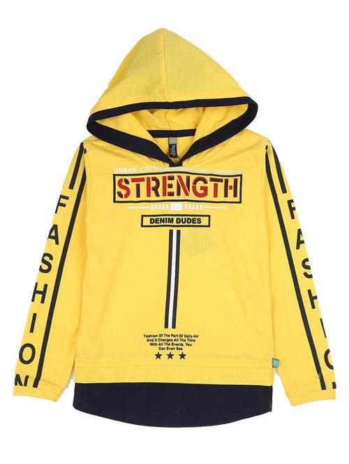 yellow typographic printed hooded neck t-shirt - 18620802 - Very Small Image - 1