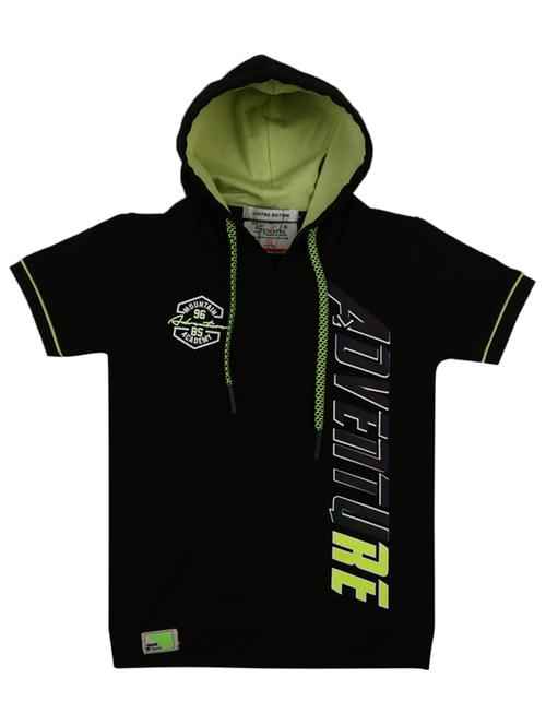 black hooded neck printed t-shirt - 18620857 - Very Small Image - 1