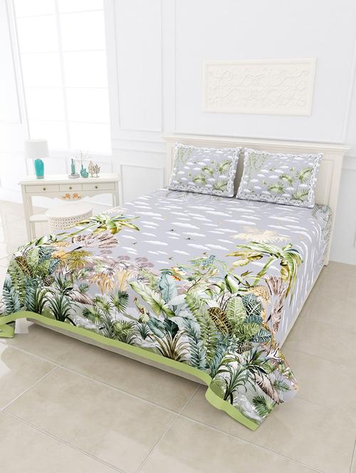 jaipur fabric cyperus green digital print luxury cotton king size bedsheet with 2 pillow covers - 18627444 - Very Small Image - 1