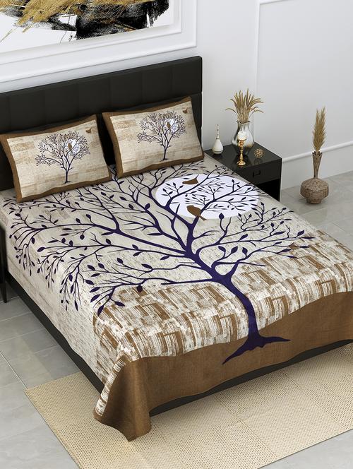 jaipur fabric procian print scenic nature earth pure cotton king size bedsheet with 2 pillow covers - 18627479 - Very Small Image - 1
