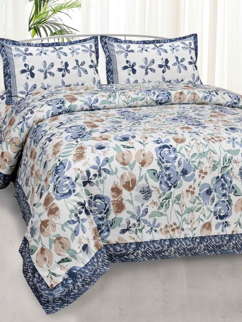 artistic bouquette blue painting prints double bedsheet with 2 pillow covers - 18627622 - Very Small Image - 1