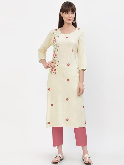 Embroidered Round Neck Straight Kurta - 18628872 - Very Small Image - 1