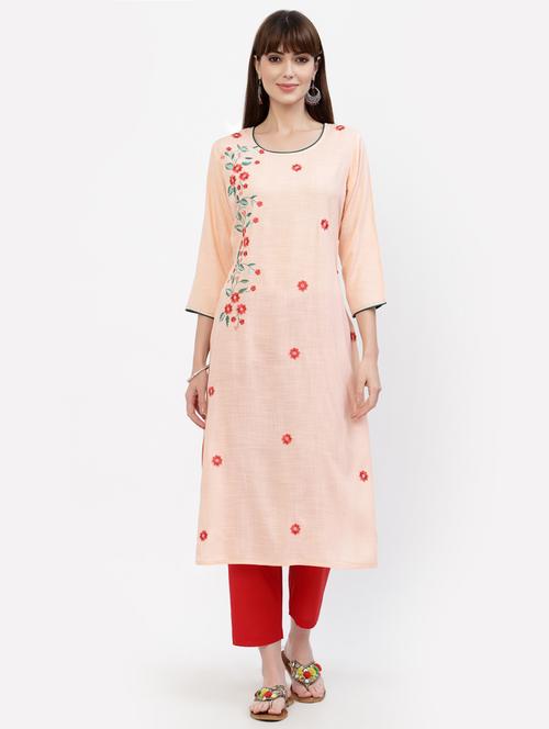  embroidered round neck straight kurta - 18628873 - Very Small Image - 1