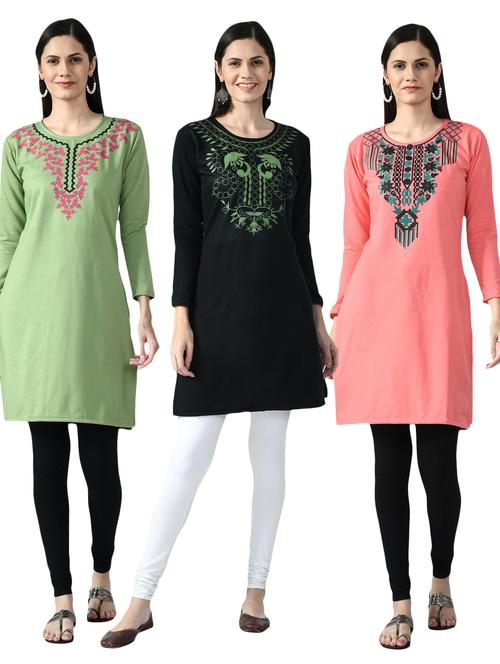 pack of 3 printed straight kurti - 18629666 - Very Small Image - 1