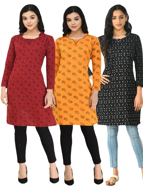 pack of 3 printed straight kurti - 18632409 - Very Small Image - 1