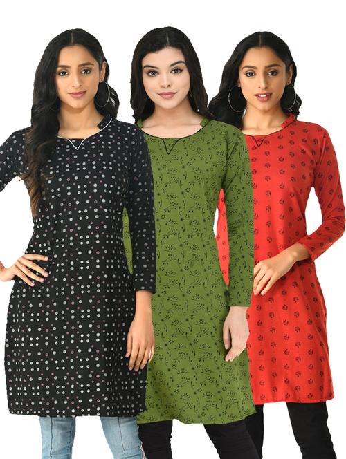 pack of 3 printed straight kurti - 18632711 - Very Small Image - 1