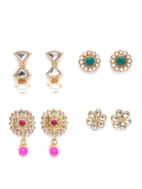 set of 4 handcrafted kundan earrings - 18633032 - Very Small Image - 1