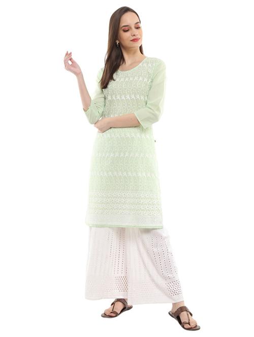 round neck embroidered straight kurta - 18633913 - Very Small Image - 1