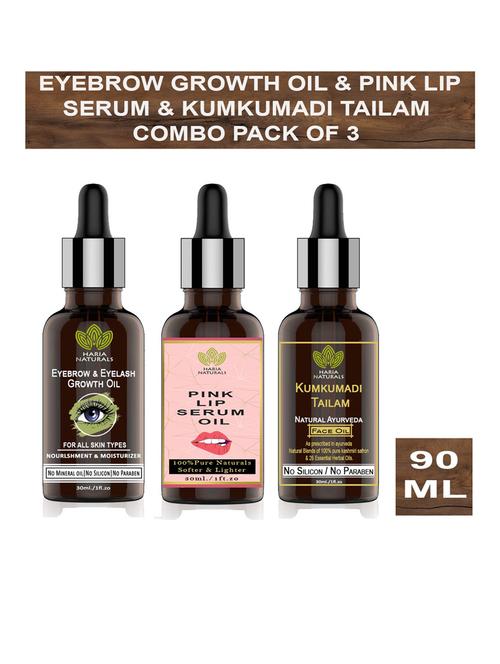 100% pure & naturals eyebrow & eyelashes growth oil 30ml & pink lips serum 30ml & kumkumadi tailam 30ml combo (pack of 3) 90ml - 18635201 - Very Small Image - 1