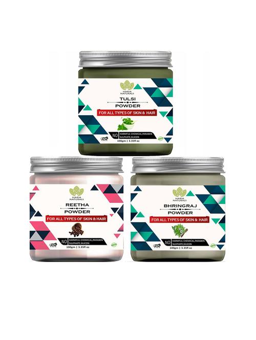 100% pure & naturals tulsi powder 100gm & reetha powder 100gm & bhringraj powder 100gm (pack of 3) 300gm - 18635612 - Very Small Image - 1