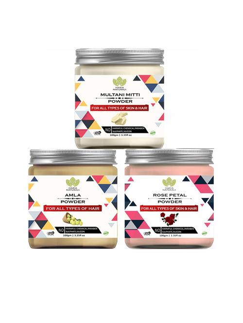 100% pure & naturals multani mitti powder 100gm & amla powder 100gm & rose petal powder 100gm (pack of 3) 300gm - 18635613 - Very Small Image - 1