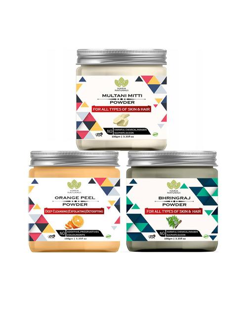 100% pure & naturals multani mitti powder 100gm & orange peel powder 100gm & bhringraj powder 100gm (pack of 3) 300gm - 18635615 - Very Small Image - 1