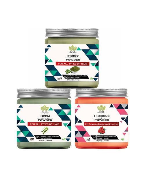 100% pure & naturals indigo powder 100gm & neem powder 100gm & hibiscus powder 100gm (pack of 3) 300gm - 18635621 - Very Small Image - 1