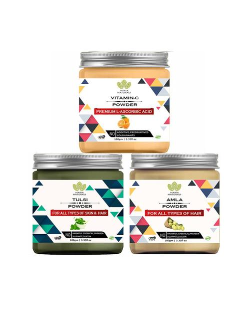 100% pure & naturals vitamin-c powder 100gm & tulsi powder 100gm & amla powder 100gm (pack of 3) 300gm - 18635626 - Very Small Image - 1