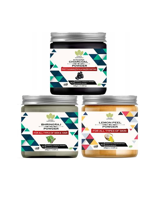 100% pure & naturals charcoal powder 100gm & bhringraj powder 100gm & lemon peel powder 100gm (pack of 3) 300gm - 18635627 - Very Small Image - 1