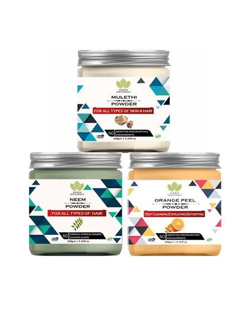 100% pure & naturals mulethi powder 100gm & neem powder 100gm & orange peel powder 100gm (pack of 3) 300gm - 18635628 - Very Small Image - 1