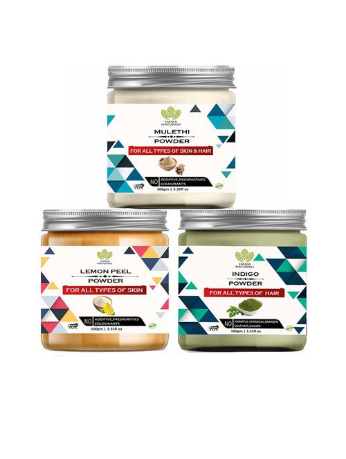 100% pure & naturals mulethi powder 100gm & lemon peel powder 100gm & indigo powder 100gm (pack of 3) 300gm - 18635632 - Very Small Image - 1