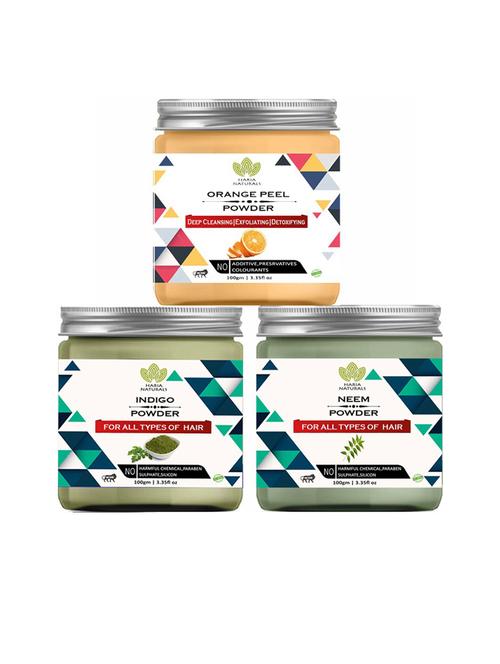 100% pure & naturals orange peel powder 100gm & indigo powder 100gm & neem powder 100gm (pack of 3) 300gm - 18635636 - Very Small Image - 1