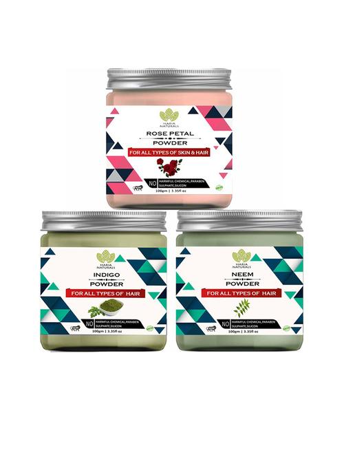 100% pure & naturals rose petal powder 100gm & indigo powder 100gm & neem powder 100gm (pack of 3) 300gm - 18635637 - Very Small Image - 1