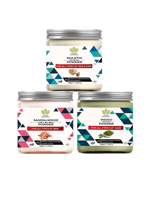 100% pure & naturals mulethi powder 100gm & sandalwood powder 100gm & indigo powder 100gm (pack of 3) 300gm - 18635642 - Very Small Image - 1