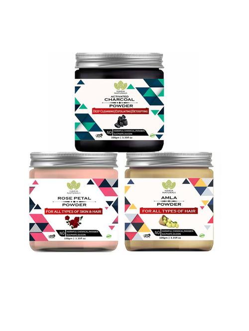 100% pure & naturals charcoal powder 100gm & rose petal powder 100gm & amla powder 100gm (pack of 3) 300gm - 18635644 - Very Small Image - 1