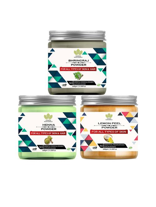 100% pure & naturals bhringraj powder 100gm & henna powder 100gm & lemon peel powder 100gm (pack of 3) 300gm - 18635645 - Very Small Image - 1